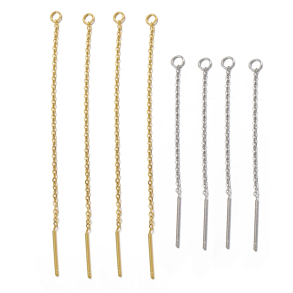 Top Trends: 10pcs Gold Color Stainless Steel 6cm 8cm 10cm Long Chain Ear Line Earrings Earwire Women Drop Dangle Earrings Jewelry Making DIY Shoppable Styles