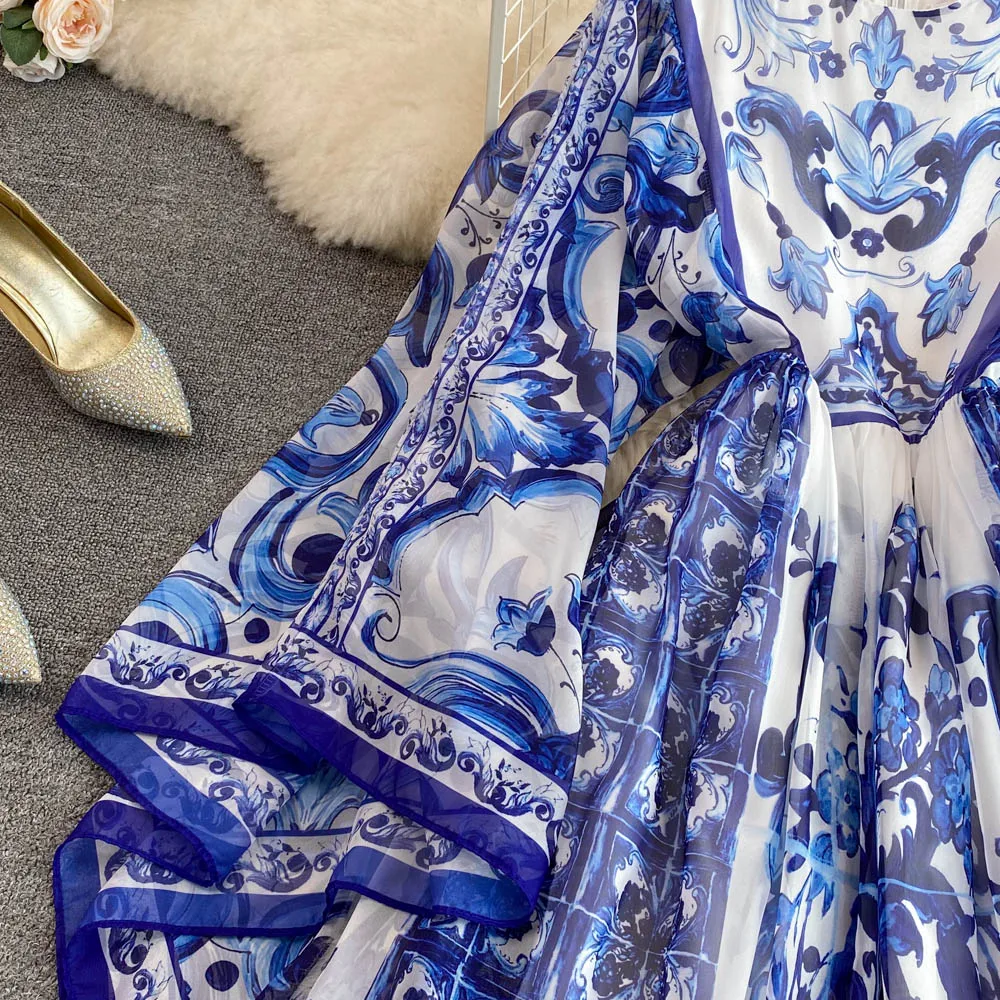 Top Trends: Maxi Dress Women Batwing Sleeve Blue And White Porcelain Printing Bohemian Vacation Fashion Designer Summer Dresses Faldas 2022 Shoppable Styles - Image 4