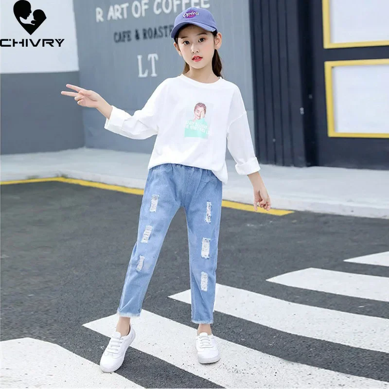 Top Trends: New 2022 Kids Fashion Jeans Long Trousers Pants Girls Classic Denim Flower Embroidery Pants Baby Jeans Spring Autumn Jeans Shoppable Styles - Image 2