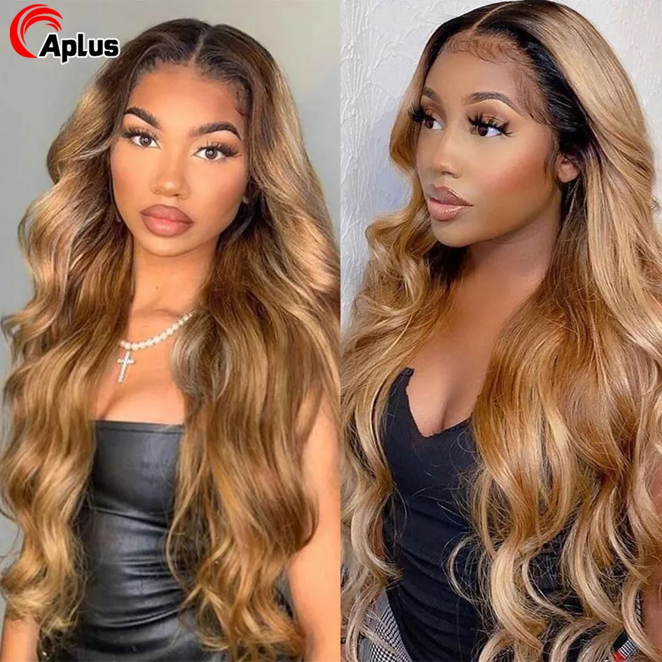 Top Trends: Honey Blonde Wig Ombre Lace Front Human Hair Wigs Colored 1b / 27 Body Wave HD Lace Frontal Wig For Women Highlight Wig Human Hair Shoppable Styles