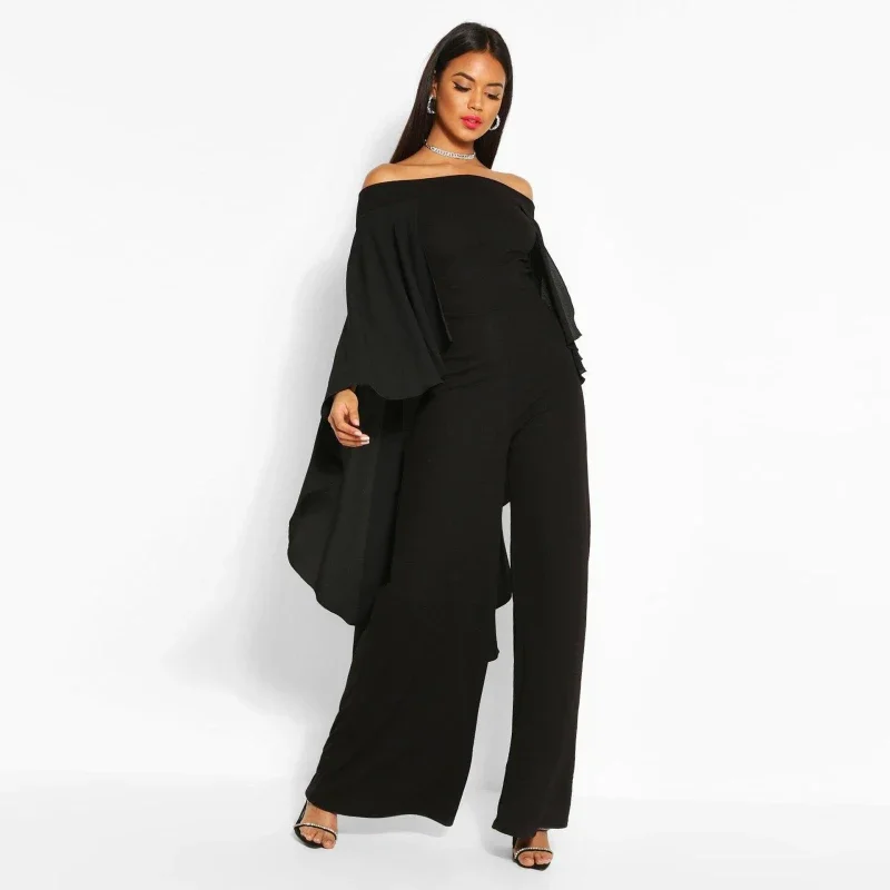 Top Trends: New Fashion Women Jumpsuit Sexy Slash Neck Mesh Patchwork Shawl Wide Leg Jumpsuits Shoppable Styles