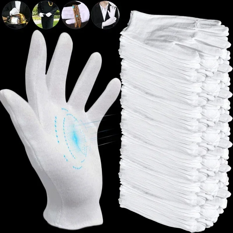 Top Trends: 1-20Pairs White Cotton Work Gloves For Dry Hands Handling Film SPA Glove Ceremonial High Stretch Gloves Household Cleaning Tools Shoppable Styles - Image 2