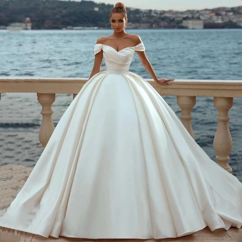 Top Trends: 2023 Sexy Off Shoulder Bridal Dresses Satin Lvory A-Line Pleated Simple Princess Wedding Gowns Vestidos De Novia Formal Party Shoppable Styles