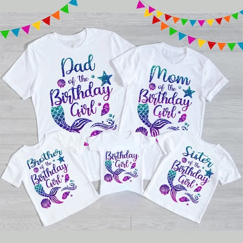 Top Trends: Lovely Mermaid Design Birthday Girl T-shirt Birthday Gift Party Clothes Funny T Shirts Family Matching Clothes Outfits Shoppable Styles