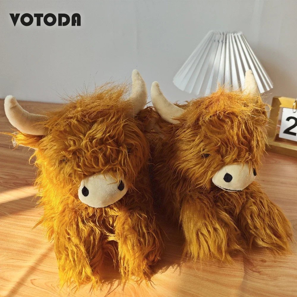 Top Trends: Highland Cattle Slippers Women Scottish Cow Slipper Cartoon Animal Plush Slides Yaks Home Shoes Men Flat Silent Floor Flip Flops Shoppable Styles