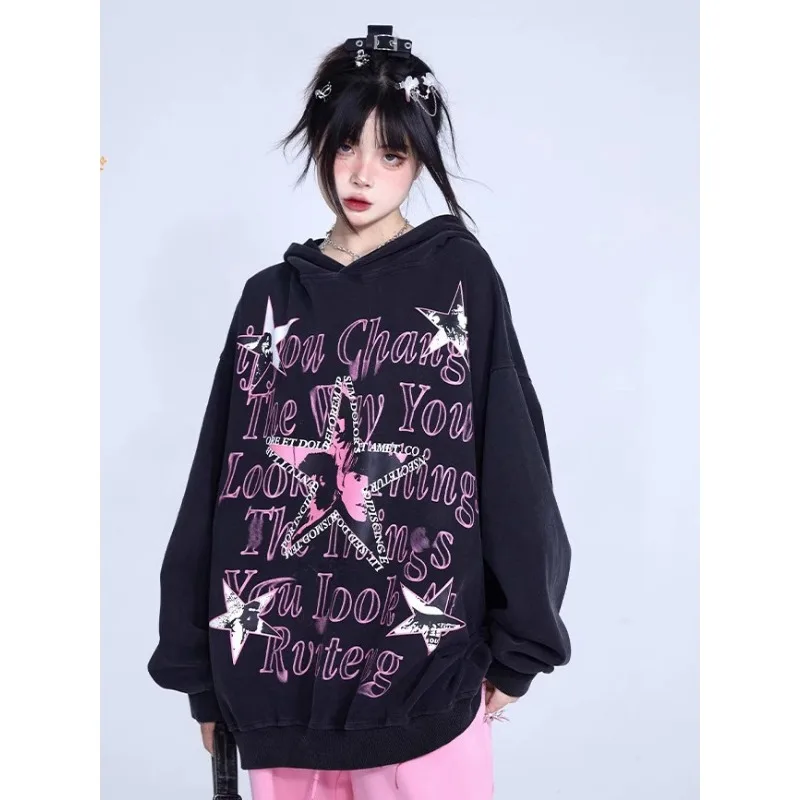 Top Trends: HOUZHOU Star Y2k Hoodies Women Oversized Autumn Harajuku Streetwear Kpop Graphic Sweatshirt Korean Fashion Aesthetic Gothic Shoppable Styles