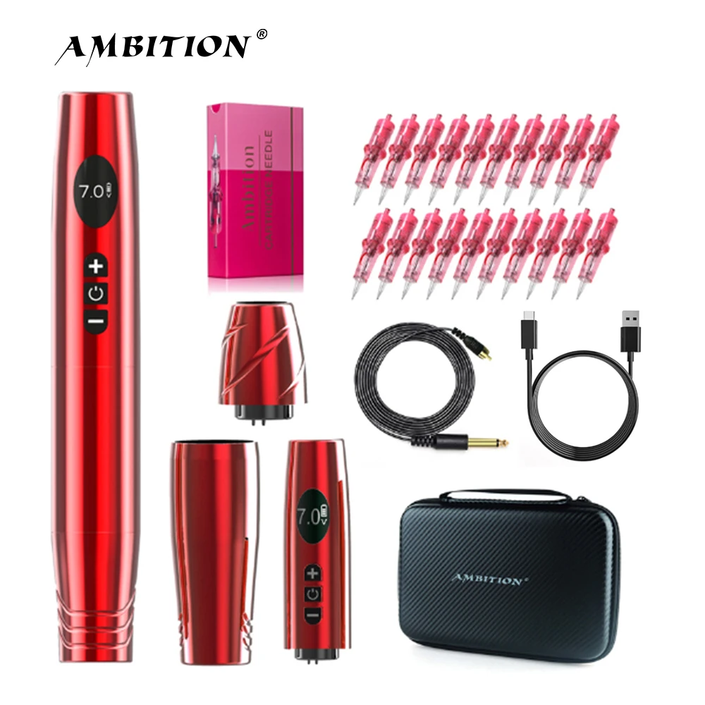 Top Trends: Ambition Wireless Tattoo Permanent Makeup Machine With 900mAh LCD Display 20pcs Tattoo Cartridge For Eyebrows Lip Microshading Shoppable Styles