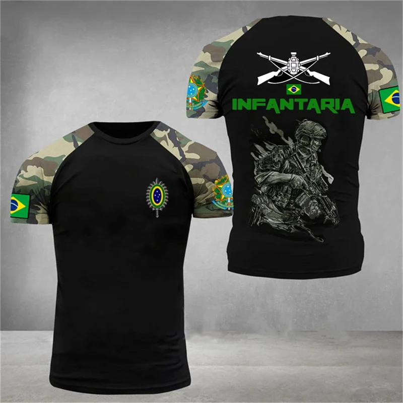 Top Trends: Brazilian Army Men&#039;s T-shirts Veteran Print Round Neck Short-sleeved Military T Shirt Casual Oversized Men Clothing Streetwear Shoppable Styles