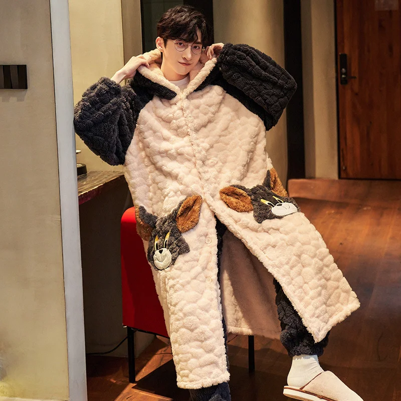 Top Trends: Cartoon Men's Bathrobe For Home Clothes Casual Kimono Winter Flannel Warm Long Robe Sets Thick Plus Size Nightgown Shoppable Styles - Image 4