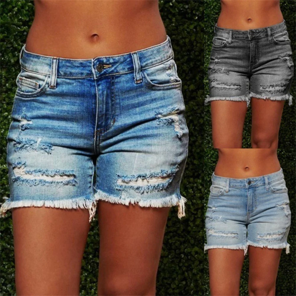 Top Trends: Summer Women Distressed Tassel Jeans Shorts Lady Jeans Casual Retro Split Cut High Elastic Hem Shorts Ragged Denim Shorts Shoppable Styles