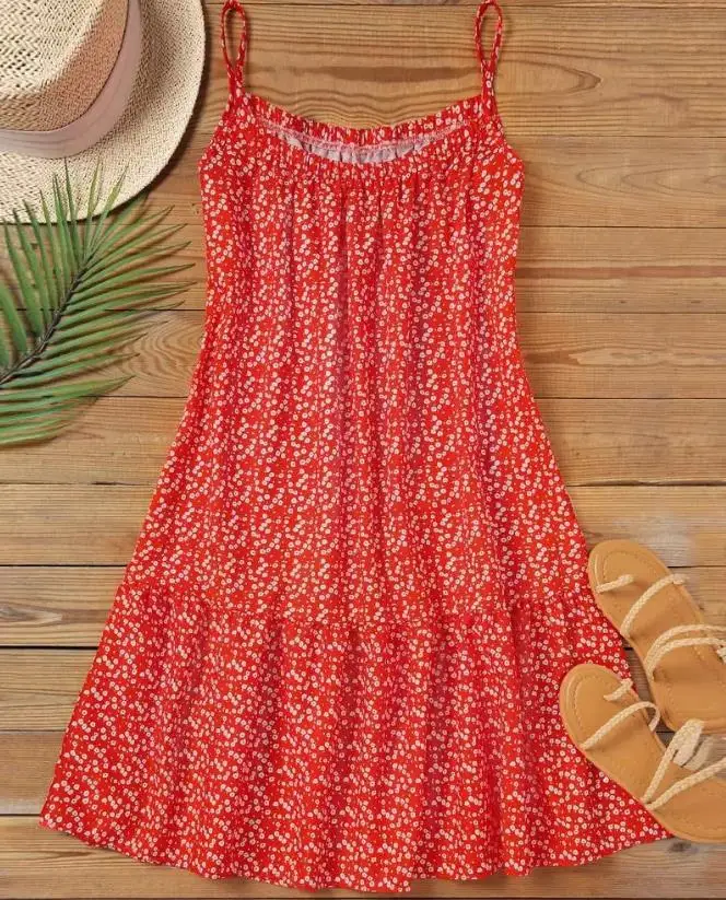 Top Trends: Women's Dress 2023 Summer Fashion New Ditsy Floral Print Ruffle Hem Casual Mini Sling Dresses Little Fresh And Sweet Style Shoppable Styles