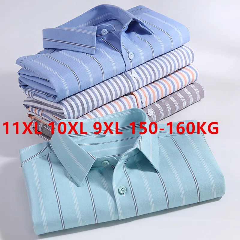 Top Trends: Plus 11XL 10XL 9XL 8XL 7XL Summer Shirt For Mens 100% Oxford Cotton Short Sleeve Stripe Solid Casual Business Slim Fit Buttoned Shoppable Styles