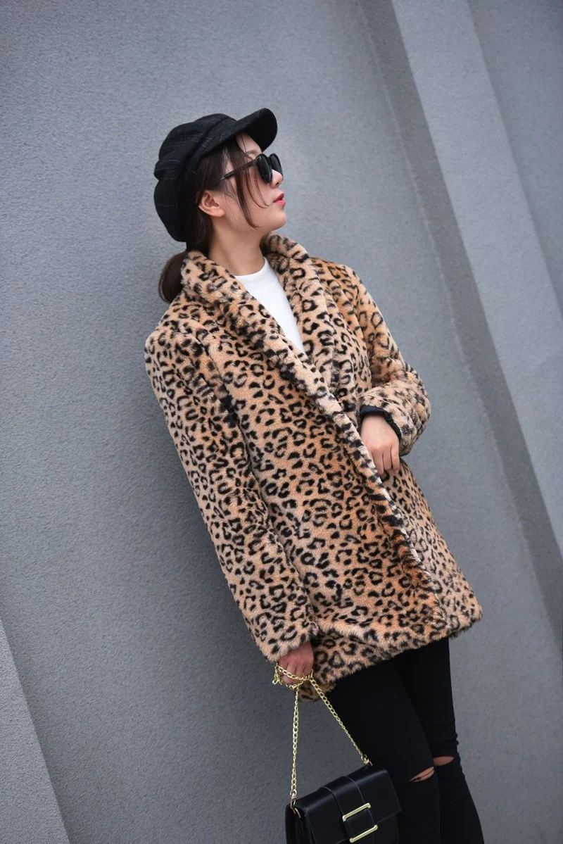 Top Trends: Leopard Faux Fur Coats Women Fashion Warm Lapel Mid-Length Outwears Autumn Winter Thick Casual Commute Big Pocket Chic Outcoats Shoppable Styles