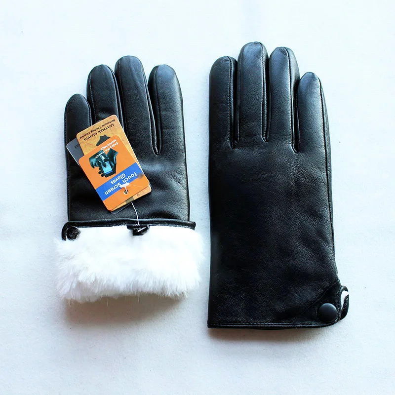 Top Trends: Winter Thick Warm Touch Screen Sheepskin Gloves Men&#039;s Leather White Rabbit Fur Lining Outdoor Wind And Cold Finger Gloves Shoppable Styles