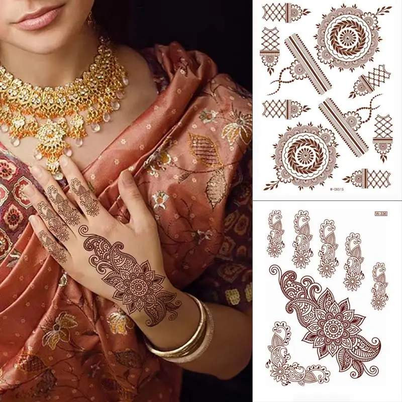 Top Trends: Brown Henna Temporary Tattoos For Women Henna Sticker For Hand Fake Tatoo Women's Body Protection Tattoo Dulhan Moroccan Design Shoppable Styles