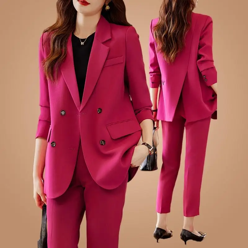 Top Trends: Women&#039;s Autumn Winter New Professional Suit Two Piece Korean Elegant Casual Double Breasted Blazers Coat Pants Matching Set Shoppable Styles