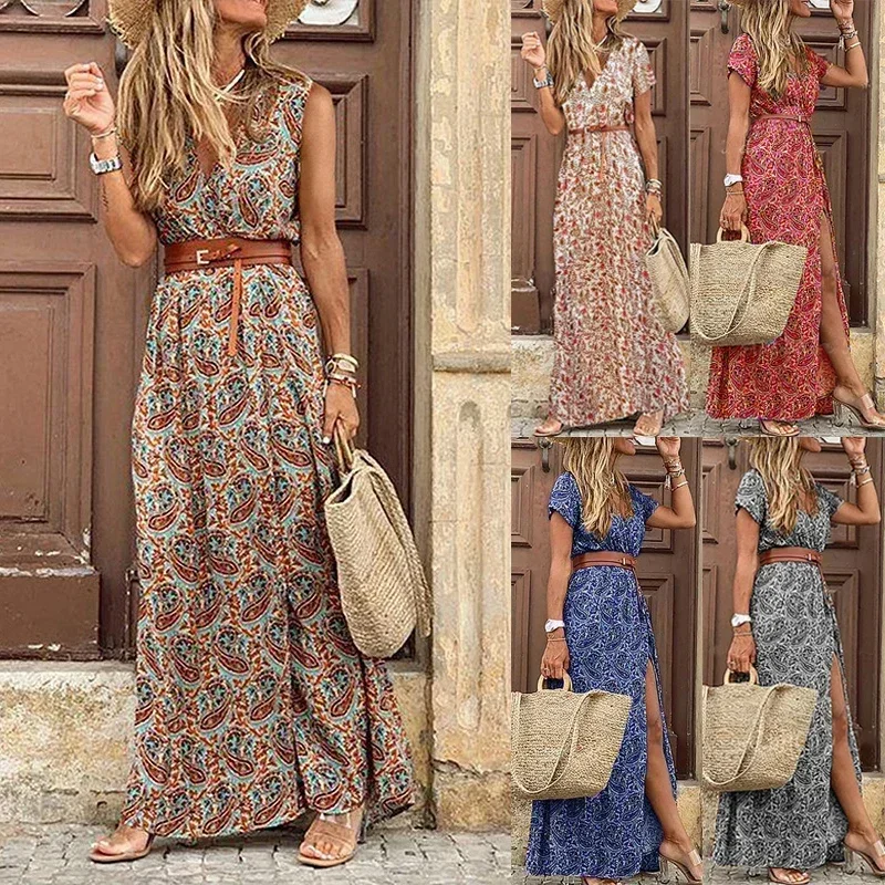 Top Trends: Boho Summer Long Dress For Women Elegant Evening 2023 Vestidos De Mujer Dresses Robe Femme Casual Maxi Short Sleeve Clothing Shoppable Styles