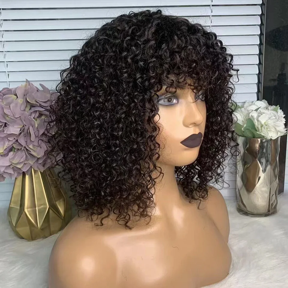 Top Trends: Jerry Curly Bob Wig For Women Short Pixie Cut Human Hair Wigs With Bangs Brazilian Remy Hair Full Machine Made Wigs Shoppable Styles