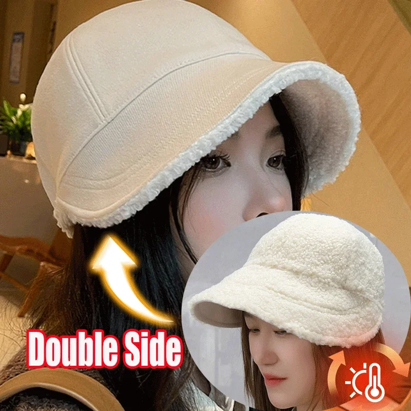 Top Trends: New Soft Plush Double Side Bucket Hat Winter Warm Fisherman Hats Women Girls Fashion Lamb Wool Fur Patchwork Caps Baseball Cap Shoppable Styles