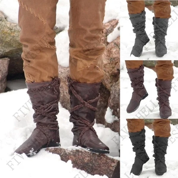 Top Trends: 2023 Medieval Viking Pirate Costume Retro Men&#039;s Boots Halloween Cosplay Winter PU Boot Knight Women Bandage Gothic Shoes Shoppable Styles