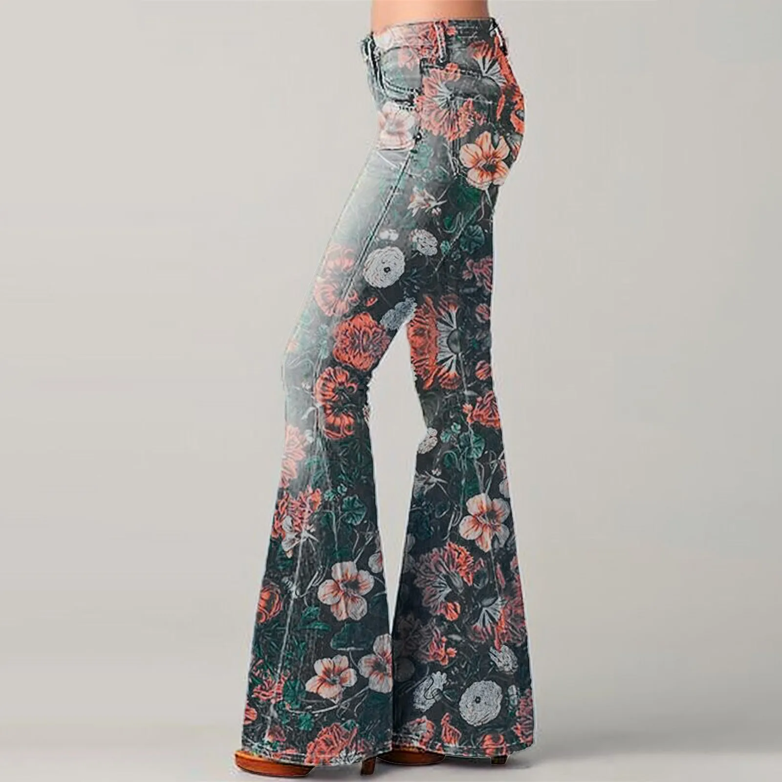 Top Trends: Ladies High Waisted Jeans Flora Print Straight Wide Leg Denim Pants Baggy Loose Casual Trousers Streetwear Shoppable Styles