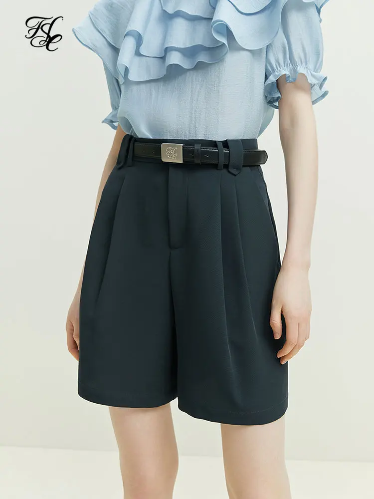 Top Trends: FSLE High Waist Women Suit Shorts Office Lady 2023 Summer Pleated Design Women Twill Shorts A-LINE Loose Commuter Female Pants Shoppable Styles