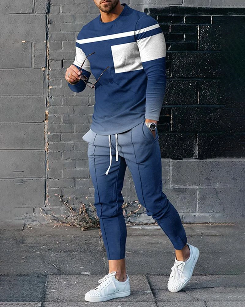 Top Trends: Men 2 Piece Set Long Sleeve T-Shirt Outfit Print Tracksuits 2023 Casual Sportswear Man Oversized Streetwear Fashion T Shirt Suit Shoppable Styles