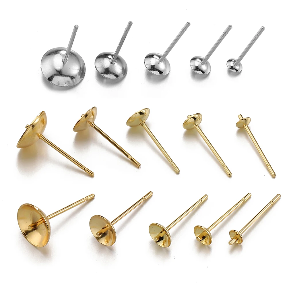 Top Trends: 20pcs 3-8mm Gold Color Stainless Steel Ear Studs Earrings Earring Base For Pearl Ear Jewelry Making DIY Accessories Wholesale Shoppable Styles