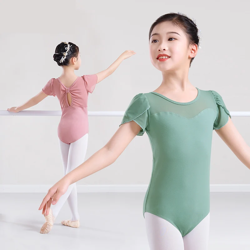 Top Trends: Kids Ballet Leotard Short Sleeve Toddlers Girl's Leotard Mesh Splice Dance Leotard With Bow Tie For Ballet Rhythmic Training Shoppable Styles