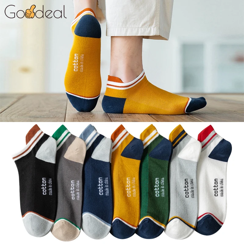 Top Trends: 3 Pairs High Quality Men Ankle Socks Breathable Cotton Short Casual Low Tube Stripe High Heel Anti-wear Plus Size EU 39-46 Shoppable Styles