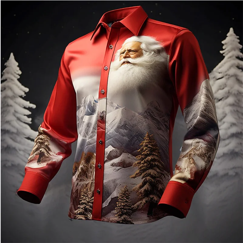 Top Trends: Santa Claus Casual Men's Shirt Outdoor Christmas Street Autumn And Winter Cuffed Long Sleeve Burgundy Brown Green S-6XL Shirt Shoppable Styles