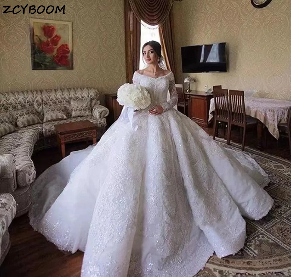 Top Trends: Luxury Ball Gown Wedding Dresses Women 2023 Elegant Sequins Lace Long Sleeves Princess Bridal Gowns Beading Long Robe De Mariee Shoppable Styles