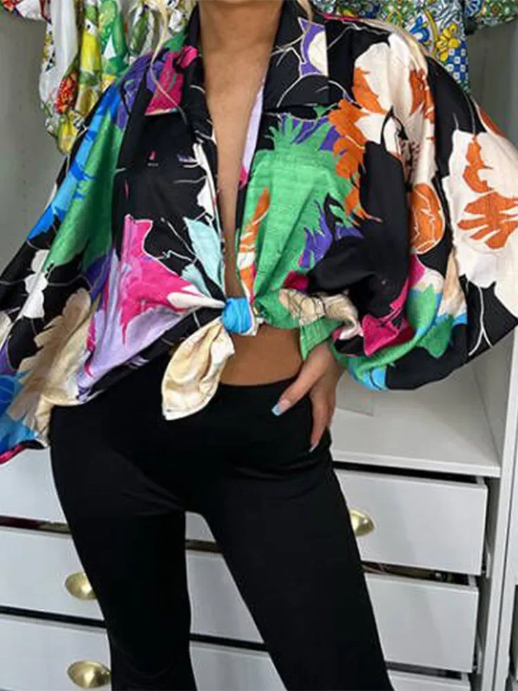 Top Trends: Sexy Printed Oversized Women's Shirt Lace Up Long Batwing Sleeve Lapel Fashion Cardigan Female Top 2022 New Spring Street Shirts Shoppable Styles - Image 3