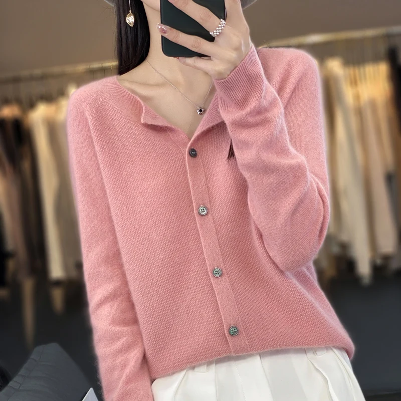 Top Trends: Autumn And Winter Ladies&#039; New 100% Merino Wool Cardigan Casual Knitting Fashion O-neck Cashmere Sweater Shoppable Styles