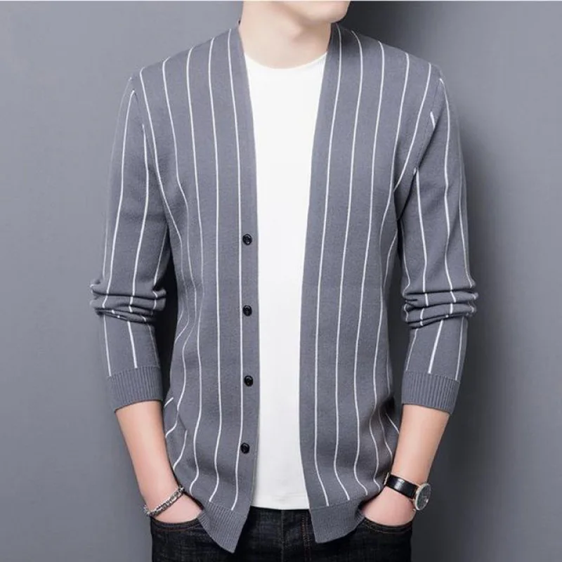 Top Trends: Fashion Loose Button Knitted Korean Striped Cardigan Sweaters Men Clothing 2023 Autumn New Oversized Casual Tops All-match Coat Shoppable Styles