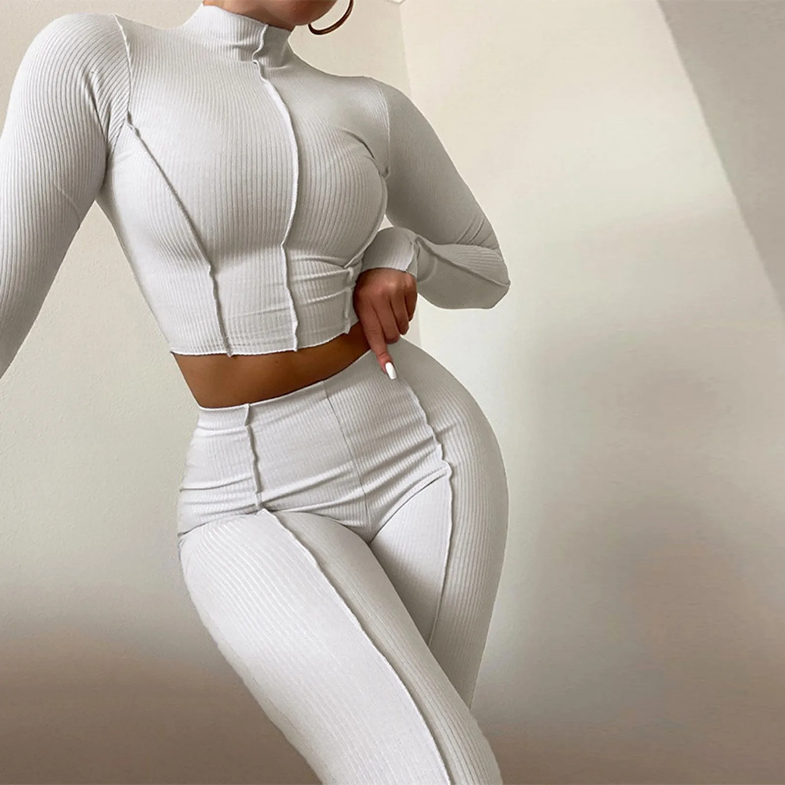 Top Trends: 2023 Contrast Stitch Backless Bodycon Jumpsuit Sports Two Piece Set Outfits 2023 White Skinny Bodycon Womens Streetwear Clothes Shoppable Styles