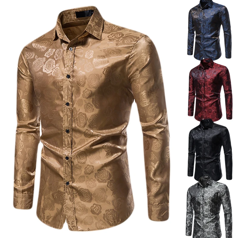 Top Trends: Men's Long Sleeve Shirt Rose Print Casual Button Shirt Slim Fit Formal Shirt Noble Luxury Bronze Shirt Palace Style Shirt Shoppable Styles