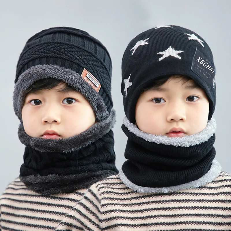 Top Trends: Coral Fleece Hat Scarf Winter Beanie Cap For Kids Boys Girls Wool Knitted Hat Neck Scarves Two-piece Set Children Plush Warm Cap Shoppable Styles