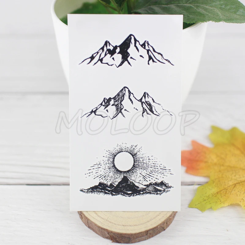 Top Trends: Tattoo Sticker Rock Mountain Sun Planet Black Small Body Art Water Transfer Temporary Fake Tatto Flash Tatoo For Kid Girl Men Shoppable Styles