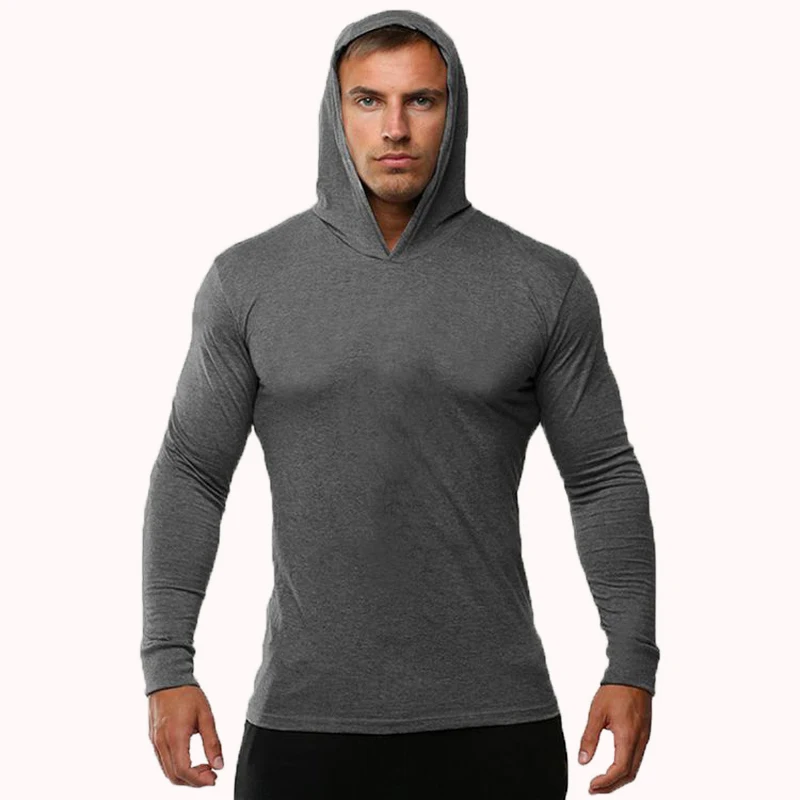 Top Trends: Summer Thin Long Sleeve Hooded European Size Men's Fitness Sports Leisure Running Training GYM 100% Cotton Sweater New Shoppable Styles