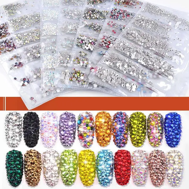 Top Trends: 31 Colors SS3-SS10 Mix Sizes Crystal Glass Nails Art Rhinestones For 3D Nail Art Rhinestones Decoration Gems Shoppable Styles