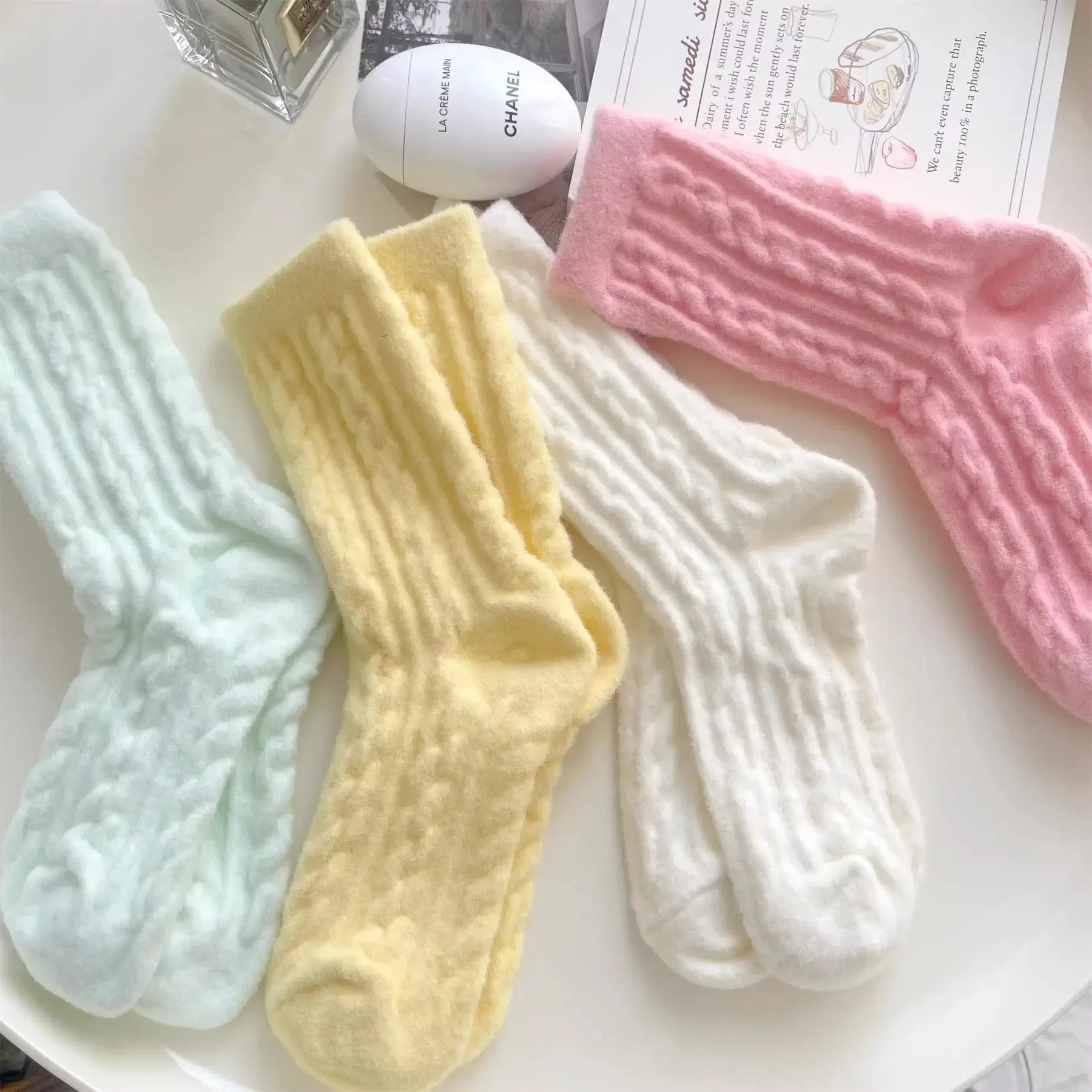 Top Trends: Winter Warm Wool Socks Plus Fleece Thickened Plush Sleeping Socks Candy Colored Knitted Striped Women Socks Cute Fashion Socks Shoppable Styles