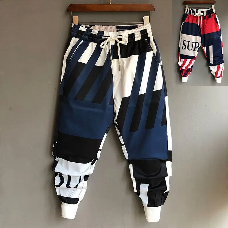 Top Trends: Men's Clothing Loose Young Style Man Streetwear Elastic Waist Printing Patchwork Lacing Spring Summer Thin Handsome Casual Pants Shoppable Styles