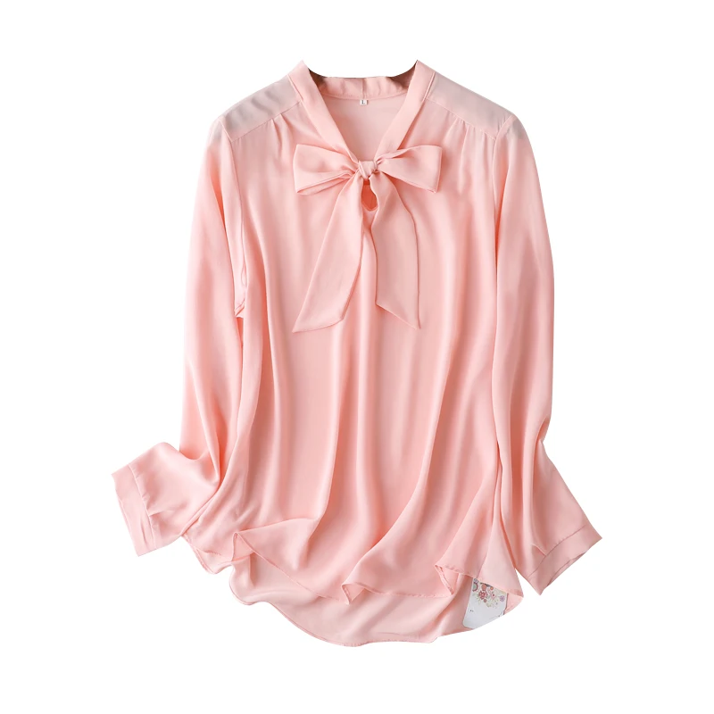 Top Trends: 100% Natural Silk Female Long Sleeve Mulberry Silk Blouse Bow Office Lady Outer Wear Shirt Shoppable Styles