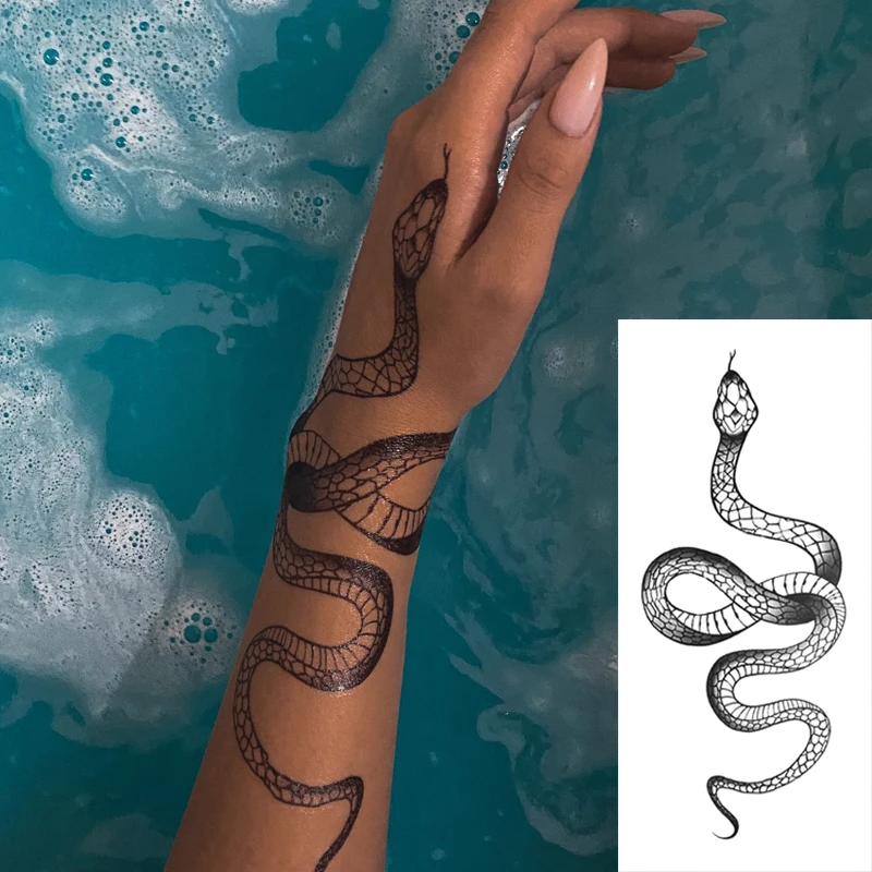 Top Trends: Fashion Temporary Tattoo Stickers For Women Men Black Snake Waterproof Fake Tattoo Waist Body Arm Dark Snake Tatoo Big Size Shoppable Styles