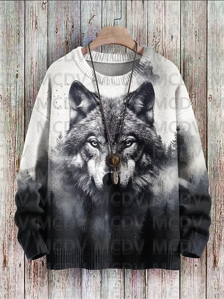 Top Trends: Wolf Vintage Art Vibe Print Sweater Men's For Women's Pullover Shoppable Styles