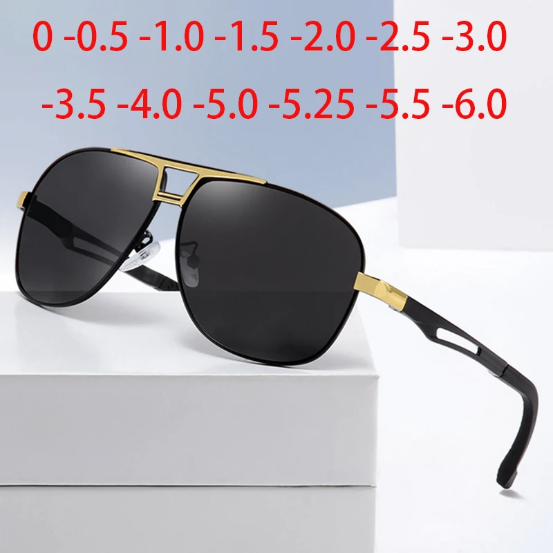 Top Trends: Double Girder Frame Square Myopia Sunglasses UV Driving Eye Glasses Men Prescription Diopter Eyewear 0 -0.5 -0.75 To -6.0 Shoppable Styles