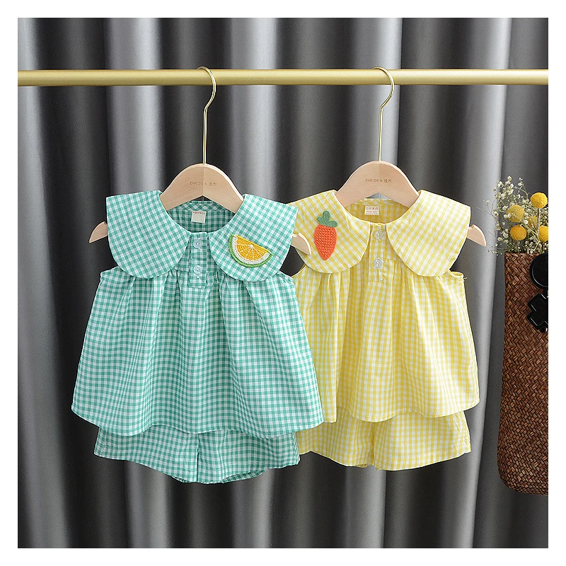 Top Trends: Summer Clothing Sets Baby Girl Cute Fruit Cotton Girls Plaid Sweet Princess 2pcs Suit Children's Clothing Kids Vestidos Shoppable Styles