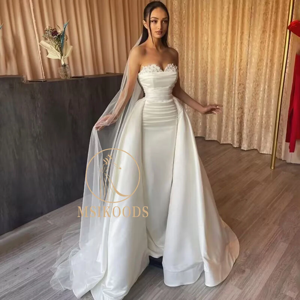 Top Trends: Msikoods Dubai Wedding Dresses With Detachable Train Women Pearl Beads Bride Dress Mermaid Sweetheart Wedding Party Gowns Shoppable Styles