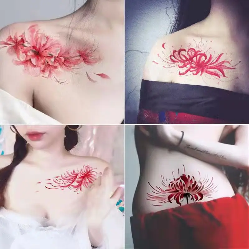 Top Trends: 4pc / Lot Watercolor Flower Temporary Tattoo Stickers Women Waterproof Sexy Fashion Collarbone Art Fake Tattoo Belly Button Tattoo Shoppable Styles